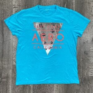 Aeropostale L Neon Blue West Coast California Palm Tree Graphic Tee